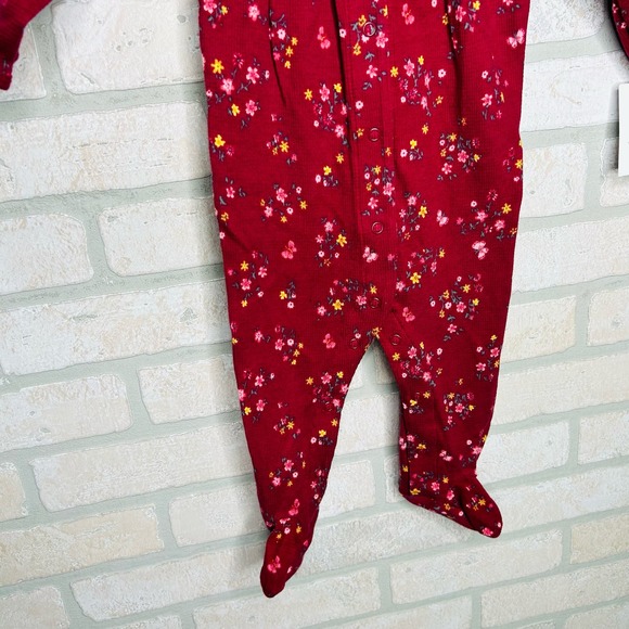 Burgundy Floral Snap Footed Pajamas - Picture 4 of 5